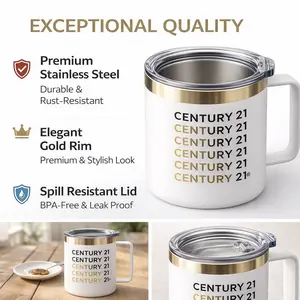 2 pc Stainless Steel Insulated Coffee Mug with Handle and Lid, Double Wall Vacuum Travel Mug, Spill Resistant Thermal Cup for Office, Camping, Outdoor