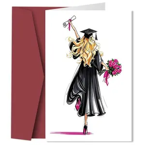 Graduation Greeting Card Set, Vertical Cards, Grad Party Invitations & Envelopes, High School College University Decorations, Perfect Gift for Her | Gift Card with Envelope