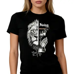 Moong Fashion Designer TShirts Graphic Tees with Religious Lion & Cross Print Unisex Casual All Seasons Crewneck Fitted Tee for Men Women Short Sleeve Machine Washable Classic Cotton Top Soft Breathable Fabric Menswear