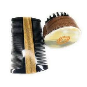 Ox-horn & Sandalwood Dual-Action Beard Comb with Travel Brush