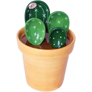 4 count Porcelain Measuring Spoons with Base, Cute Cactus Shape