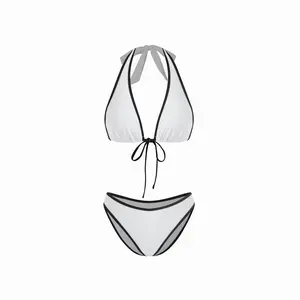 Cider Halter Neck Contrast Binding Cheeky Bikini Set With Beaded Detail