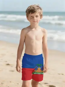 Haiti Glory Shorts with Digital Printing, 100% Polyester. A brand-new summer fashion item specially designed for boys. Stylish boys' beach pants, summer casual children's clothing, outdoor sports beach shorts.