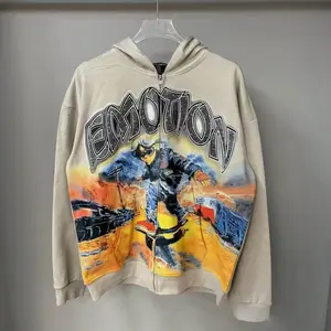 Fashion Sweater High Street Hot Diamond Alphabet Printed Hooded Cardigan Sweater Men's and Women's Loose Casual Jacket