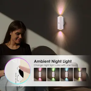 RGB Gradient Cat Eye Wall Lamp • 1/4 Design • Smart Motion Sensor Dual Head Dimmable Lights • Magnetic No‑Drill Installation • USB Rechargeable Comes with 4 Charging Cables & Magnetic Pads Ideal ambient decor for hallway, bedroom, living room and more