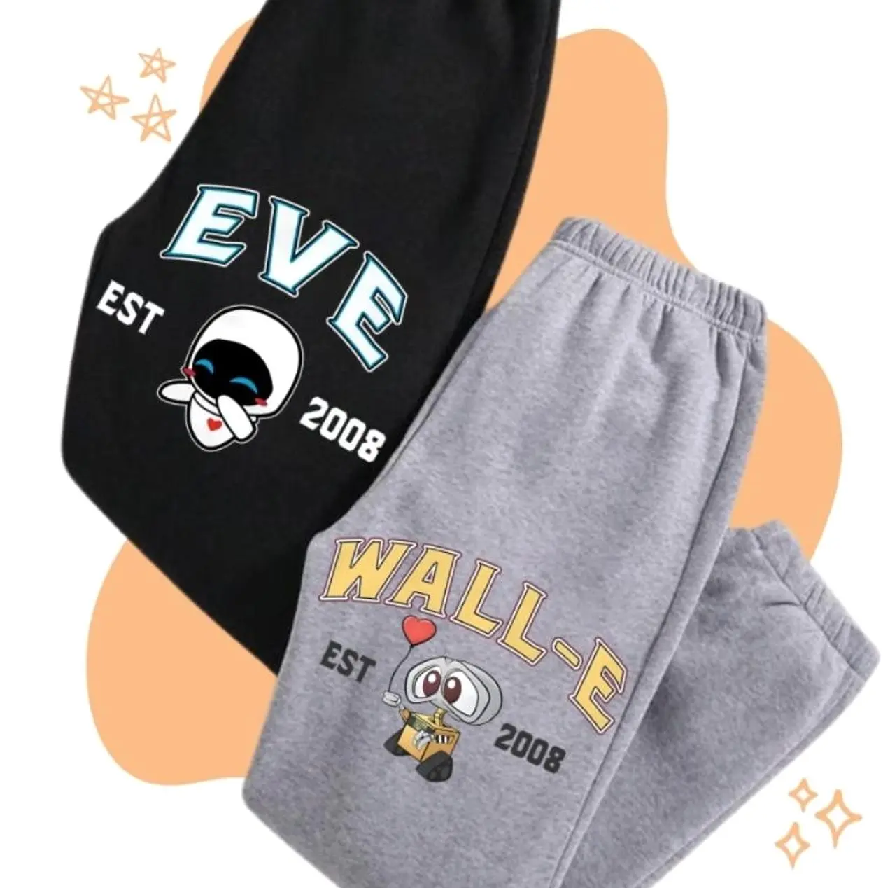 Matching Couple Eveee and WallE Sweatpants Unisex, Valentines Couple Cartoon Movie Sweatpants, Couple Sweatpants, Trendy Top Sweatpants, Unisex Cotton Graphic Casual Sweatpants, Gift For Couple, Best Gift SS