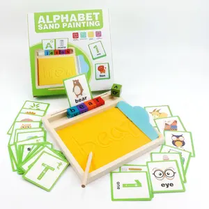 Montessori Writing Sand Tray Letter Word Game Set, Includes 32 Cards, Dual-Sided Design, Colorful Dice, Wooden Pen, Family Interactive Toy, Preschool Alphabet Tool