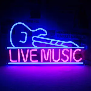 Guitar Live Neon Sign, USB Powered LED Glowing Wall Mounted Neon Light, Decorative Light for Wedding, Party, Birthday, Bar, Club, Cafe, Led Lights Music