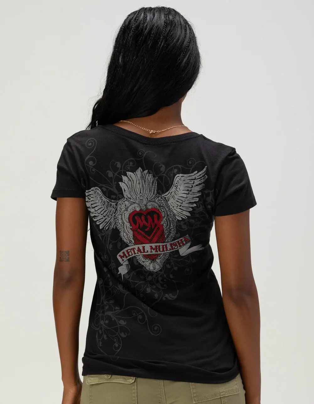 METAL MULISHA Domination Rhinestone Womens Fitted Tee