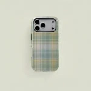 Sage Green Plaid Tartan Aesthetic Protective Case  Fashionable Phone Case for iPhone 17, 17 Air, 16, 15, 14, 13, 12, 11 Pro Max, Pro, Plus  High Quality Shockproof Cover  Trendy iPhone Case Shopping Pick