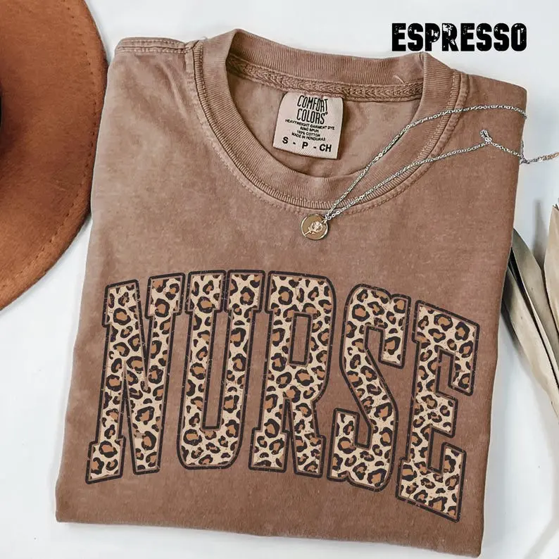 Comfort Colors Retro Leopard Nurse Shirt, Nurse T-Shirt, RN Shirt, Nursing School Shirt, Registered Nurse Shirt, Nurse Gift