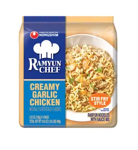 Nongshim Ramyun Chef Creamy Garlic Chicken Multi 4 Pack Stir Fry Style Ramyun Noodles with Sauce Mix for Fusion Fans