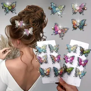 Luxury Glitter Butterfly Hair Clip, Dual Layer Design, Acrylic Material, Elegant Duckbill Clamp, Perfect for Daily Wear, Multiple Colors Available