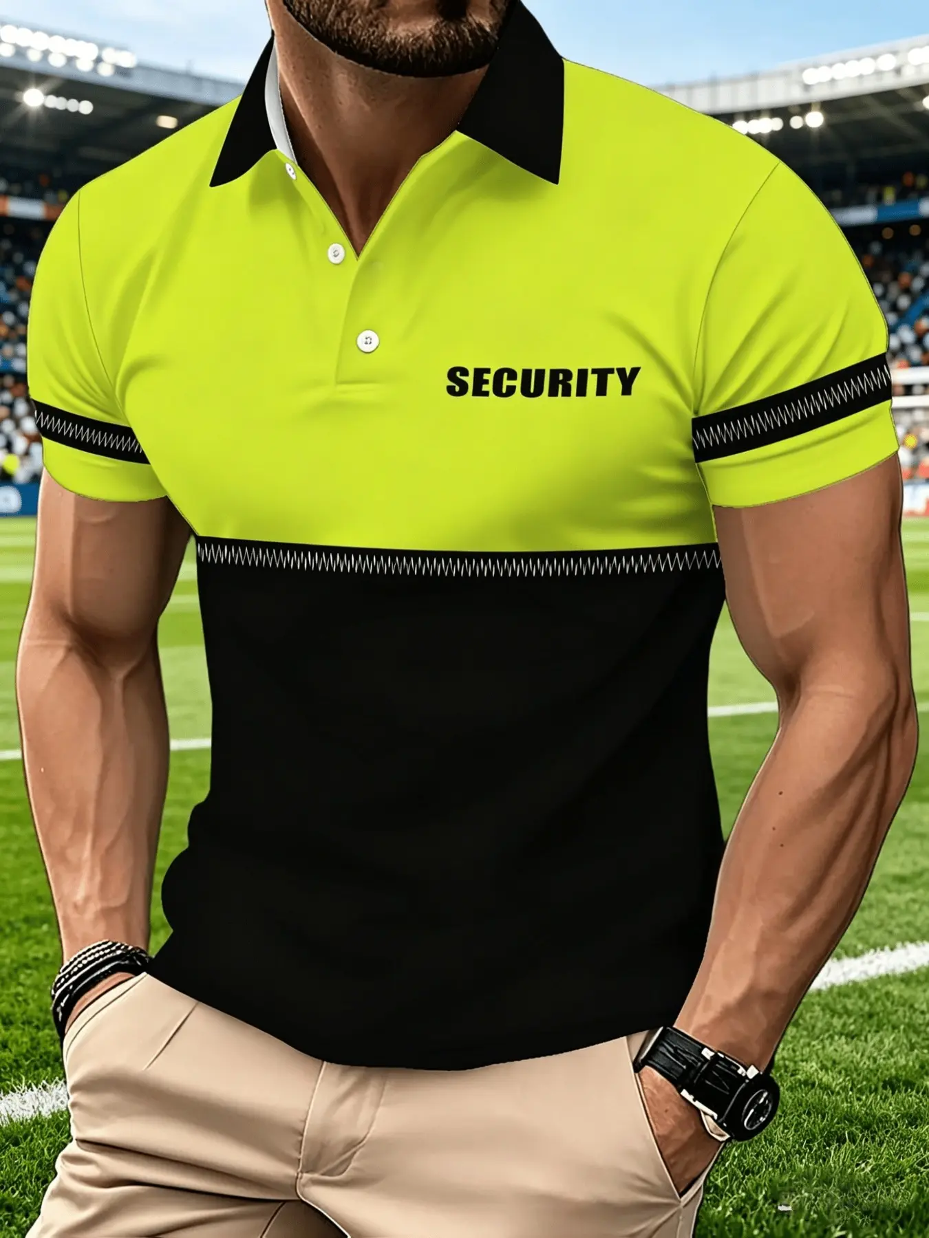 SECURITY color-matched lettered men's printed Polo shirt, with a turned-down collar and short sleeves for a slim fit, a men's turned-down collar Paul shirt, a popular and practical top, Casual Polo Shirt