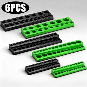6 Pack Set Metric and SAE Magnetic Socket Tray Set, Black and Green Socket Organizers, 1/4, 3/8, 1/2 Inch Drive Socket Organizer Tray Set