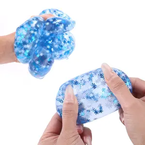 Snowflake Ice Cube Squeeze Ball - Stress Relief Fidget Sensory Toy, Blue Gel Squishy Cube with Floating Snowflakes, Calming Desk Toy for Adults & Kids, Portable Anxiety Relief Hand Exercise Ball