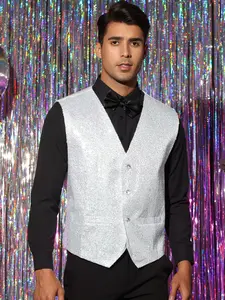 INSPIRE CHIC Menswear Sequin Waistcoat for Men's V-Neck Sleeveless Disco Sparkly Suit Vest