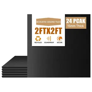 LooYee 24 PCS Black Fiberglass Acoustic Ceiling Tiles Reduce Light Reflection 2X2 Ft Soundproof Ceiling Panels 0.59" Thick Moisture Proof Fire Resistant Ideal for Home Theater Basement Cover 96 Sq.Ft
