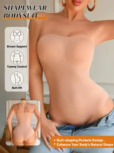 Strapless Bustier Shaping Bodysuit Shapewear: seamless fit, stays in place, strong tummy & waist control. Lifts bust & hips in one step, invisible under daily outfits, effortlessly sculpts a firm, flattering waist-hip curve with all-day comfort.