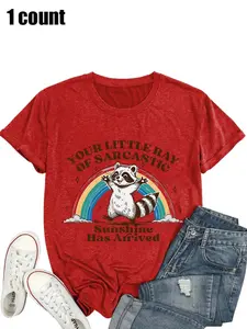 Plus size women's rainbow animal t-shirt, edge print design, seasonless fit, comfortable medium thickness fabric.