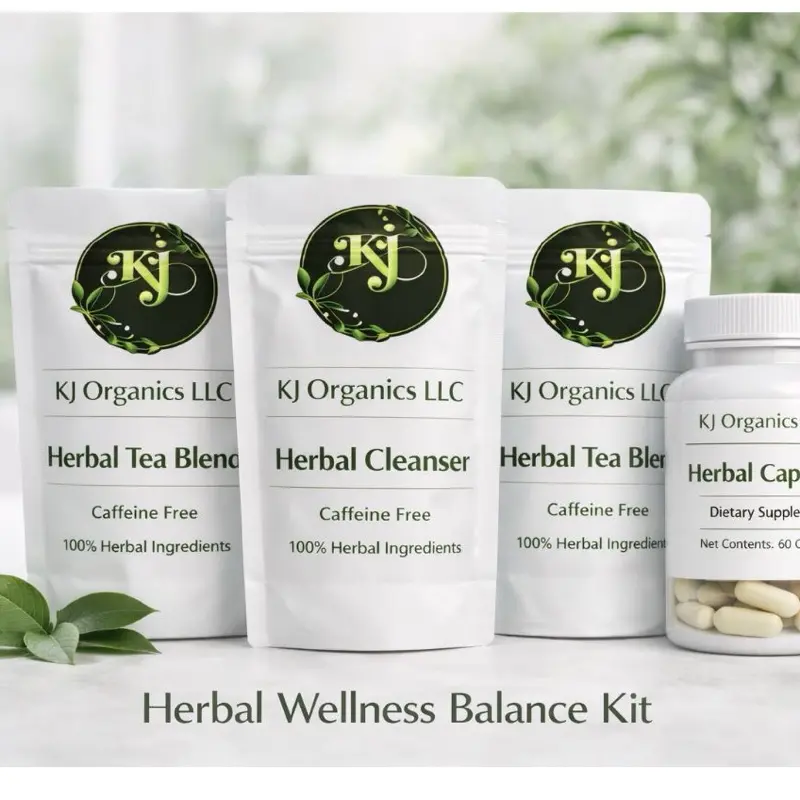 KJorganicsllc Herbal Wellness Balance Kit 4| Plant-Based Tea & Capsules