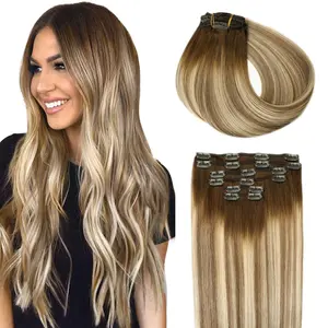 SURNEL Hair Extensions Clip in Hair Extensions Real Human Hair, Natural Straight Remy Hair Easy To Style Soft Clip ins for Women