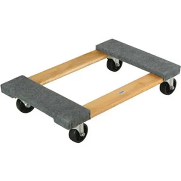 Global Industrial 585343 Heavy-Duty Rolling Hardwood Dolly Trolley - 36x24 in. Unassembled Poplar Wood Unit, Carpeted Deck Surface, Brown Swivel Wheels, 1000 lbs Capacity for Household Tasks