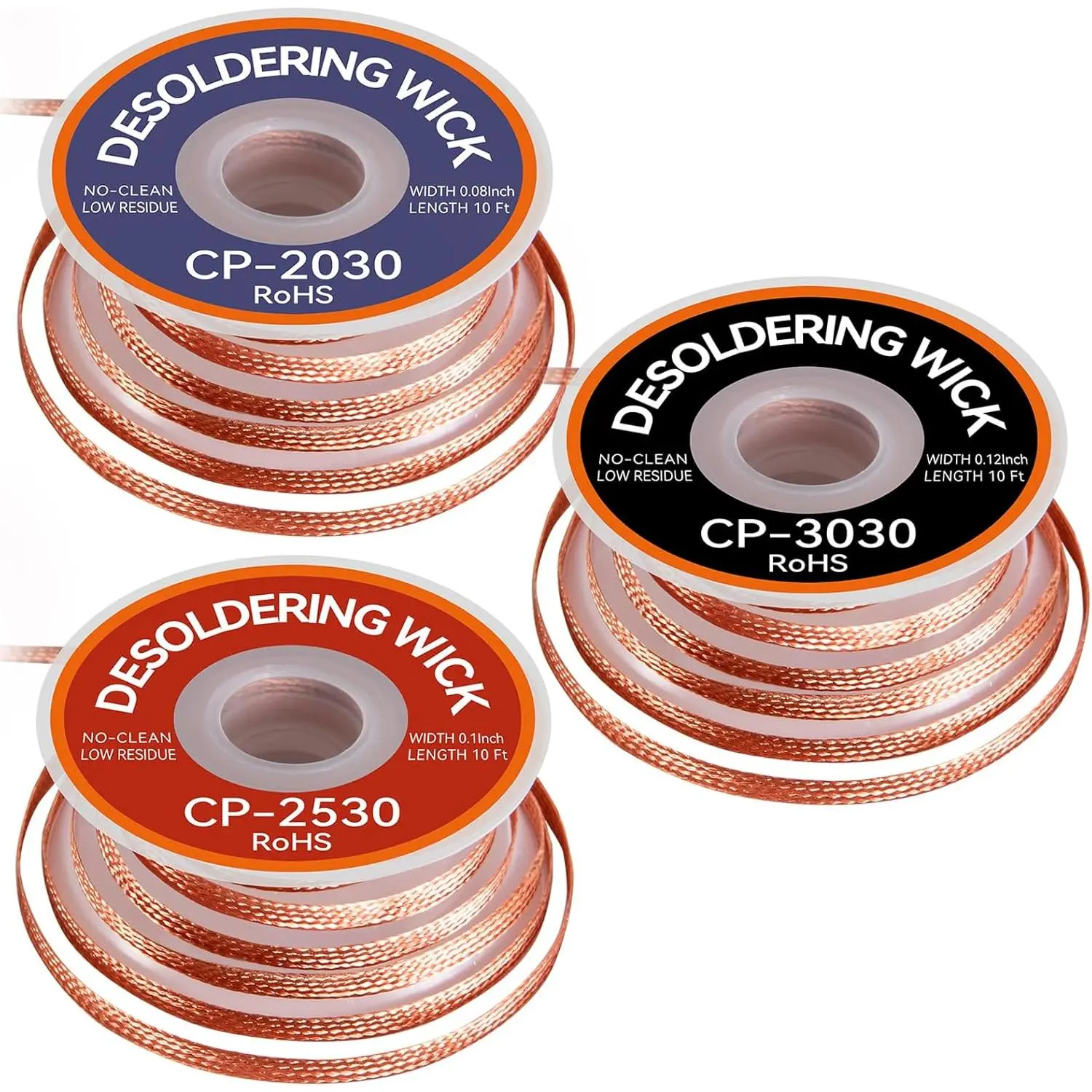 3 count  Desoldering Wick - 3 Sizes Solder Wick Braid (0.08", 0.1", 0.12" x 10FT) | No Clean Desoldering Braid & Solder Remover | Effortlessly Desolder Wick for PCB Repair & Electronics