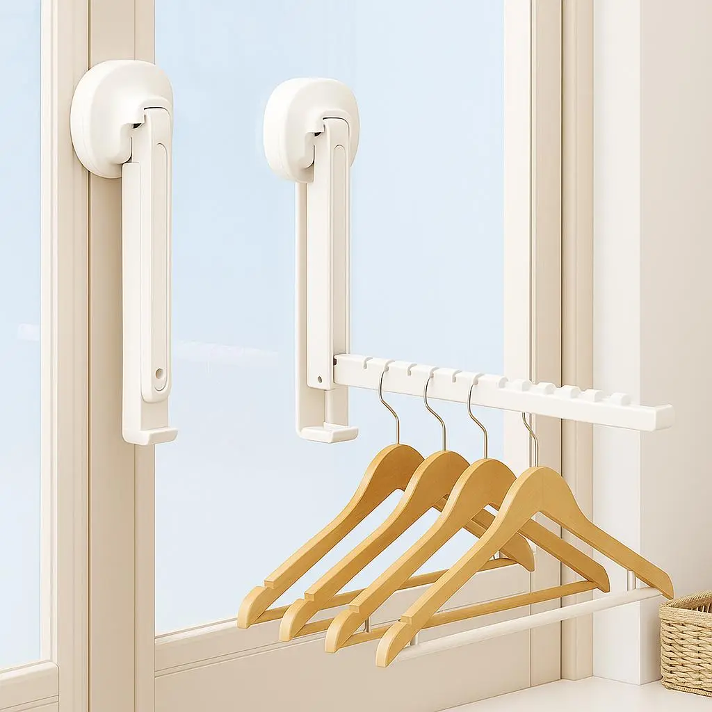 2pcs Foldable Suction Cup Laundry Drying Rack Wall Mounted Space Saving Retractable Clothes Hanger for Indoor Outdoor Balcony Bathroom and RV