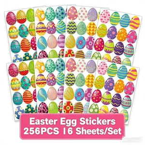 Easter Egg Adhesive Stickers Pack! 16 Sheets with 256 Unique Designs, Perfect for Gifts, Crafts, Party Decorations, Vibrant Colors, High Value
