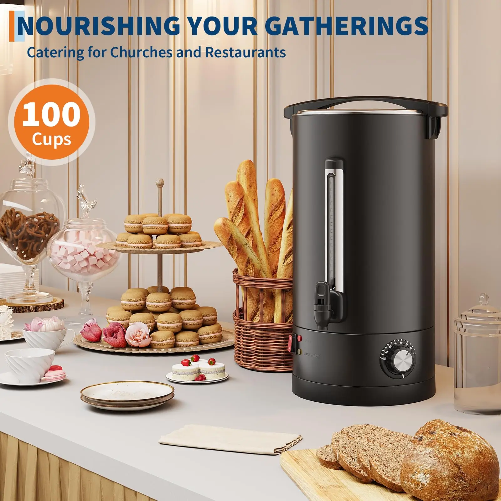 Gaomon Commercial Double-Wall Stainless Steel Electric Coffee Urn Hot Beverage Dispenser - 14L/3.7Gal High Volume, Thermal Design, Fast Heating for Catering, Meetings