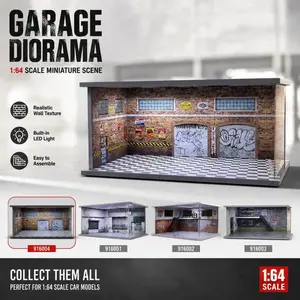 Diorama 1/64 City Scene Model Car Repair Shop Model Car Garage Warehouse Scene Model LED Lighting Maintenance Workshop Background Wall Car Parking Lot Scene Model Car Collection Display Die-casting Car Display Case