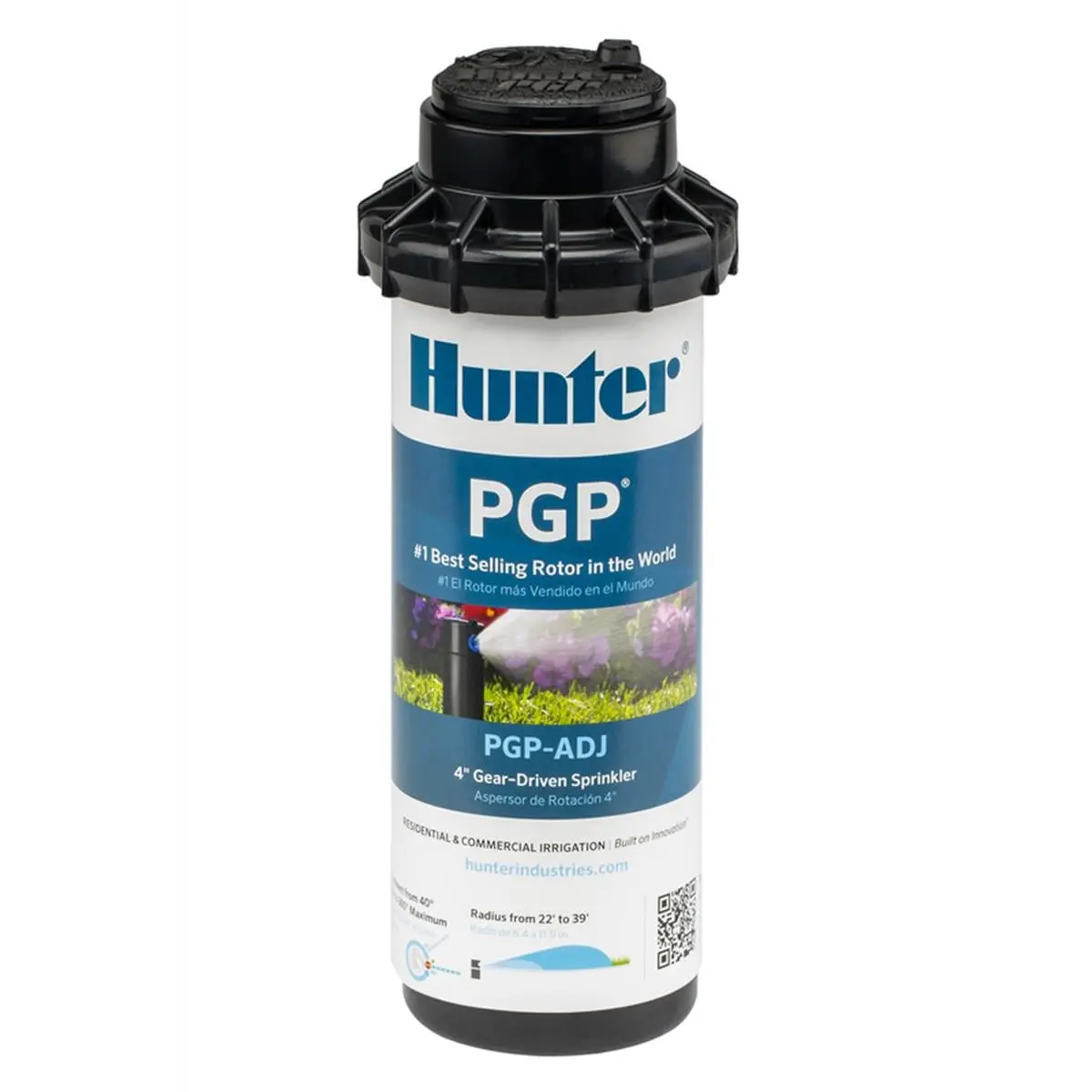 Hunter PGJ Adjustable Rotor Pop-Up Sprinkler - 3.93 in., Black, 40°-360° Arc, Factory-Installed Rubber Cover, Nozzle Included, Quickcheck Mechanism, Through-the-Top Adjustment for Irrigation Systems, Arc 40°–360°, Quickcheck Arc Mechanism