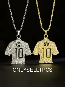 Classic Fashion 10-Number Jersey Cubic Zirconia Pendant Necklace, Unisex Hip-Hop Football Street Party Accessory Gift