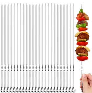 Oligei 25 PCS Metal Skewers, Kabob Skewers, Metal Skewers for Kabobs, Flat Skewers for Grilling, Reusable Metal Skewers for Grilling, Grill Skewers for BBQ, Meat and Vegetable