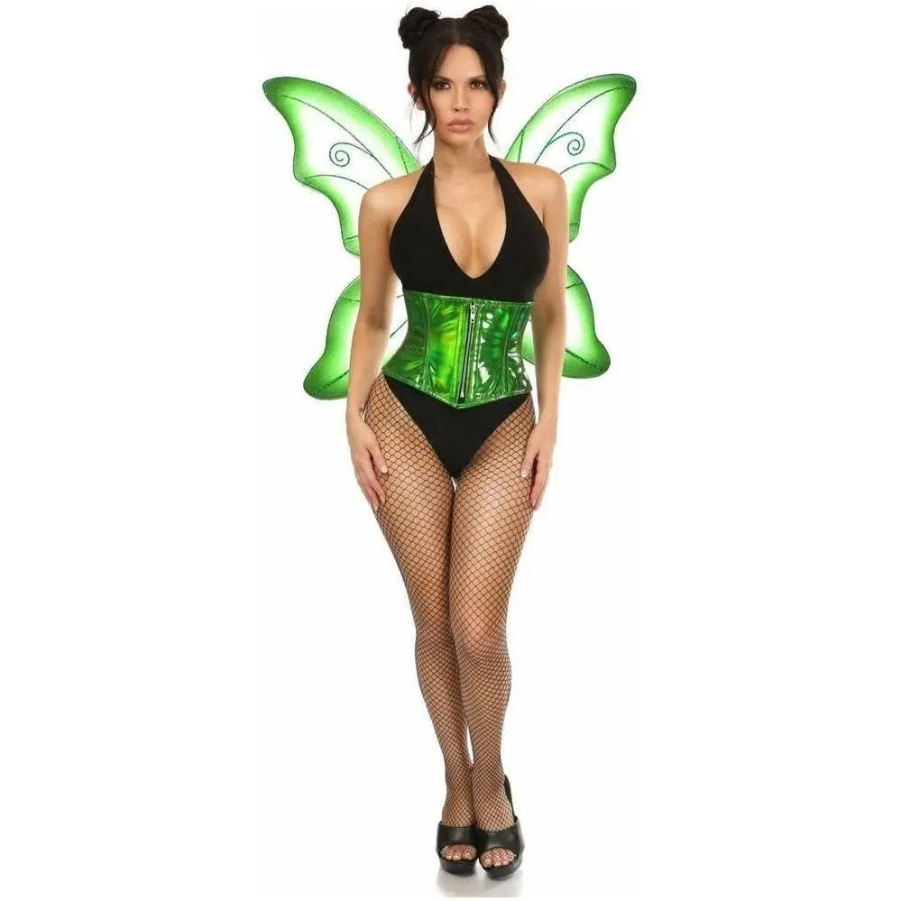 Enchanting Green Pixie Fairy Corset Costume Set with Wings & Steel Boning
