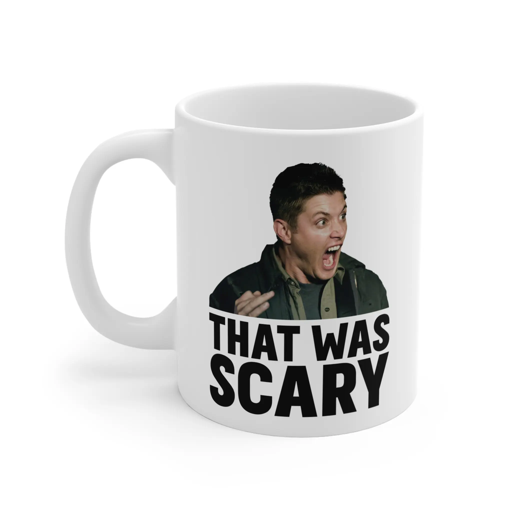 Supernatural Dean Winchester "That Was Scary" Printed Ceramic Mug - 11oz, 15oz - For Beverage, Coffee, Tea (Kitchenware Drinkware)