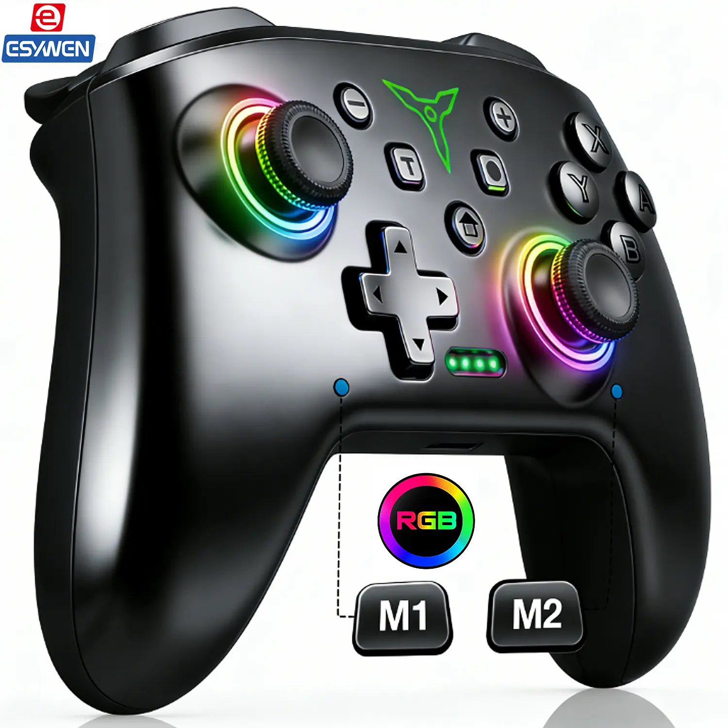 ESYWEN Q218 Bluetooth Ergonomic Esports Controller, Cross-Platform Wireless Console Gamepad for Switch/Lite/OLED & Android, Wired PC Accessory with Programmable Buttons, TURBO Wakeup, 9-Color RGB Light, 1000mAh Battery, USB-C Cable Connection