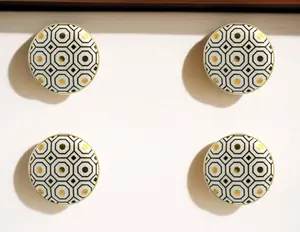 360 stand Hand-Painted White, Silver & Gold Geometric Ceramic Drawer Pull Knobs - Set of 6, for Kitchen Use, Includes Screws