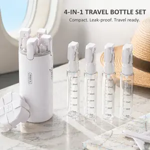 4-in-1 Travel Bottles Set, TSA Approved Leak Proof Toiletry Dispenser. Refillable Containers for Shampoo, Lotion & Body Wash