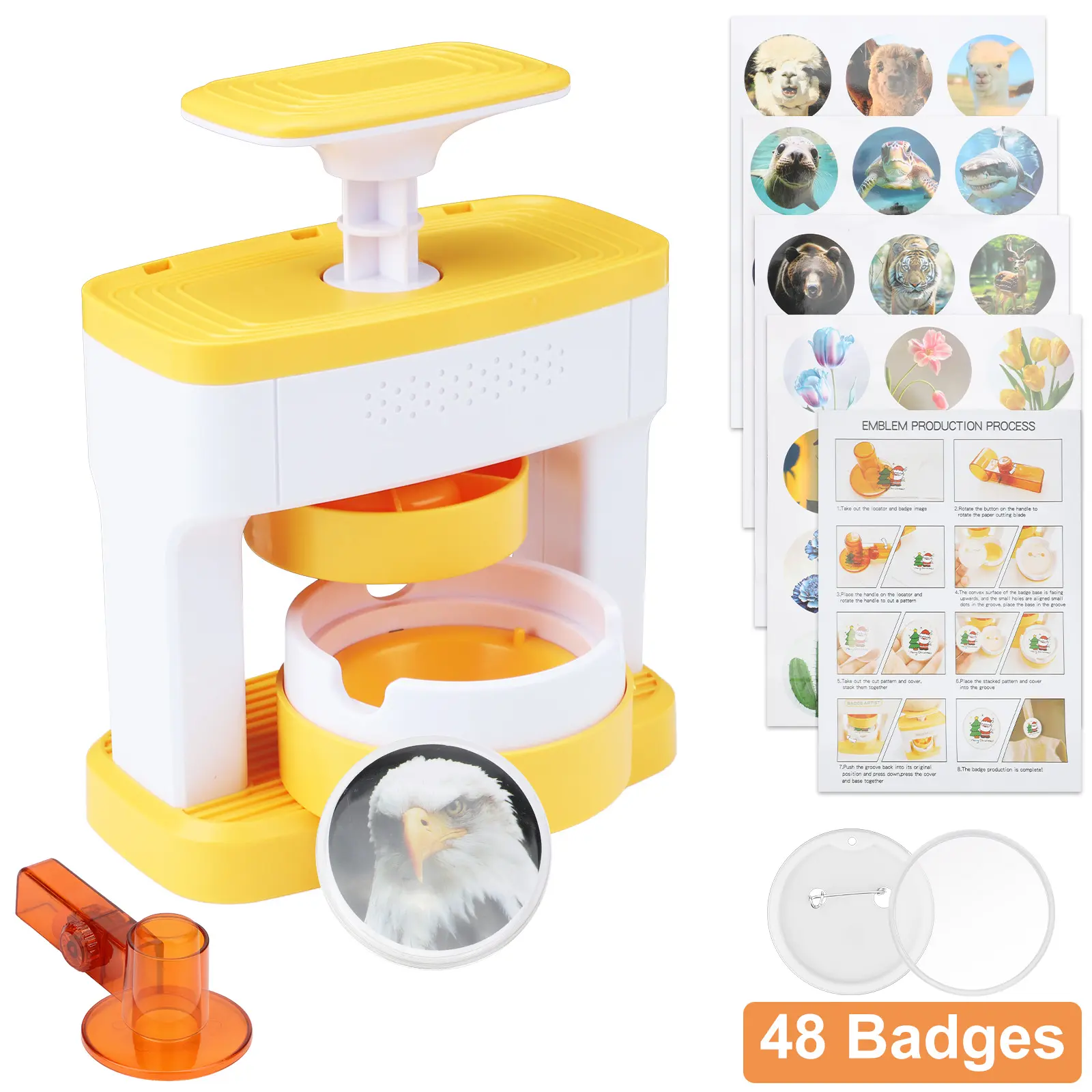 DIY Badge Making Machine - 55mm Cute Pattern Button Maker Machine with 48 Images and 48 Badges,Manual Badge Maker,Gifts for DIY Craft lover,Backpack Decor