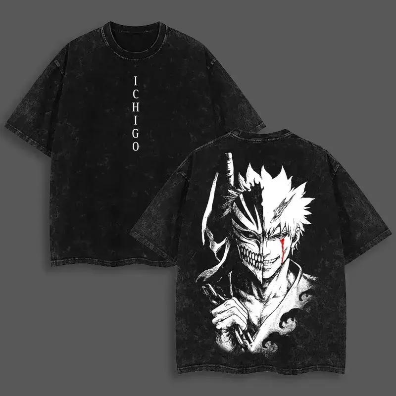 Unisex Oversized Grimmjow Jaegerjaques Graphic T-Shirt - Vintage Washed Bleach-Distressed, Short-Sleeve Round Neck, Casual High-Quality Menswear Top with Whimsical Vibe, Valentine Festive Streetwear