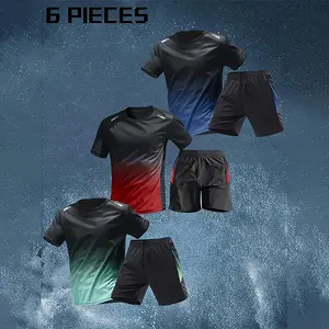 Men's 6-Piece Athleisure Tracksuit, Quick Sweat Wicking Casual Sports T-Shirt + Shorts, Multi-Season Wear for Running Basketball Gym Training