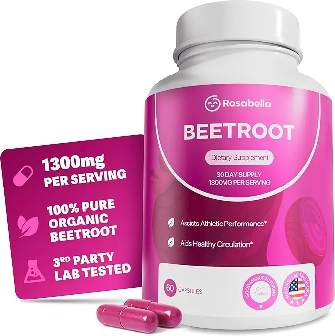 Rosabella Organic Beetroot Capsules (1300mg) for Blood Flow & Heart Health