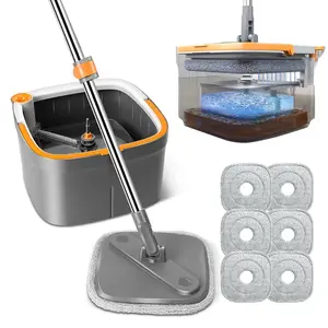 Spin Mop and Bucket System, Includes Spin Mop, Dual Compartment Mop Bucket and Thick Washable Microfiber Mop Pads,Mother's Day gifts