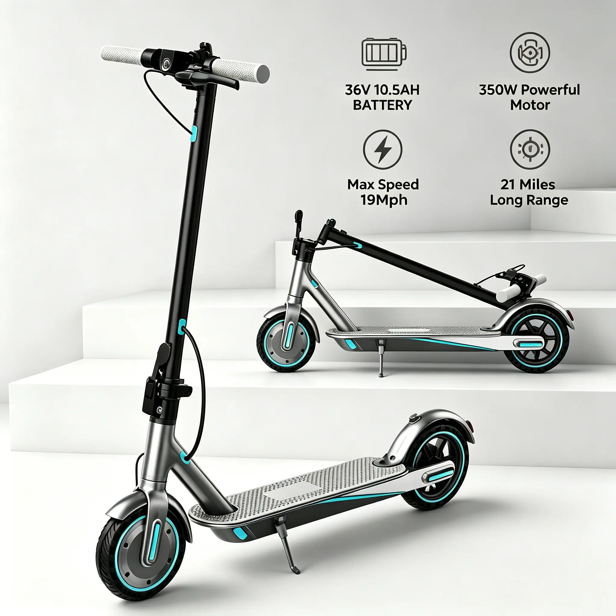 Electric Scooter 350W Motor 10.5Ah battery 21miles Long Range 3 Speed Adjustable Max Speed 19 Mph 8.5" Solid Honeycomb Tire Commuter Electric Scooter with LED Light Anti-Theft APP Control for Daily Travel, Foldable Scooter, Lightweight Foldable Scooter