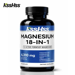 KssHss 18-in-1 Magnesium Complex Supplement, 12 Active Forms Magnesium Capsules with D3 K2 B6 Zinc, Slippery Elm & DGL Licorice Root for Bone Muscle Relaxation, Gut Comfort & Stress Balance