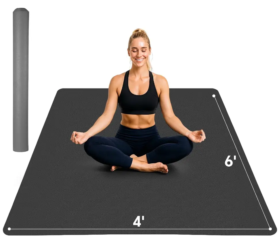 Stepwaver Extra Large Yoga Mat 6'x4'(1/3" & 1/4" Thick), Non-Slip, Ultra Durable, Pilates mat,Wide Workout Mat, Wide Exercise Mats for Home Workouts, Yoga, Pilates, Stretching (Barefoot Exercise)