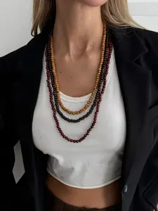 Bohemian Style Wooden Bead Multi-Layer Chain Fashion Necklace, Elegant Casual Party Jewelry for Women, Versatile Faux Gemstone Gift