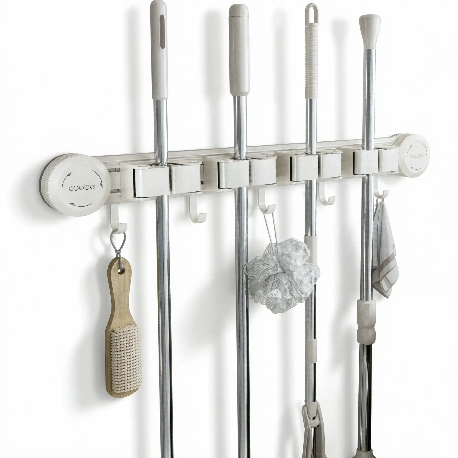 No Punch Suction Cup Mop Holder with Extra Hooks, Heavy Duty Wall Mount Broom Hanger, Reusable Mop Clip Cleaning Tool Storage Rack#MopHolder #SuctionCupOrganizer #BroomHolder #BathroomStorage #NoDrillHooks
